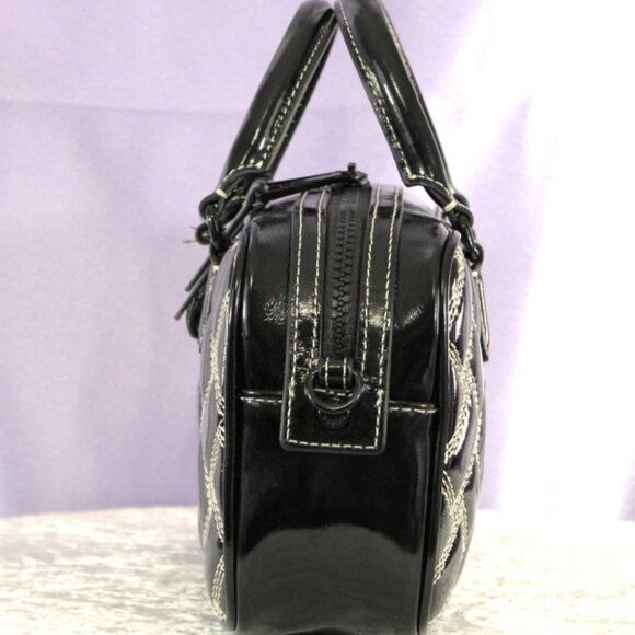 Kurt Geiger London Black Quilted Patent Satchel Top Handle Crossbody Bag w/Chain - Picture 5 of 13